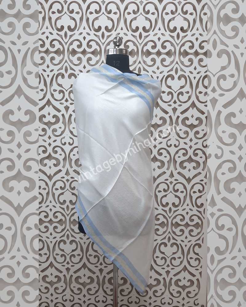 White Modal Silk Stole with Zari Border 
